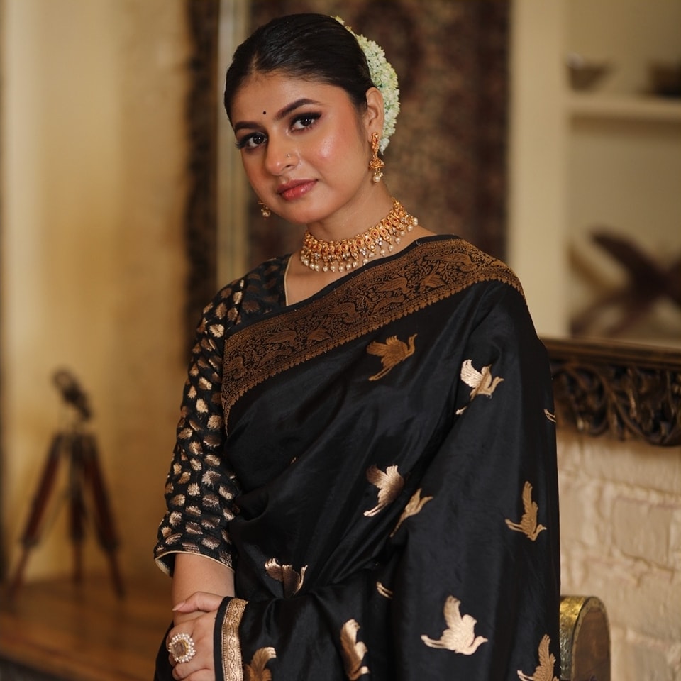 Desuetude Black Soft Silk Saree With Epiphany Blouse Piece