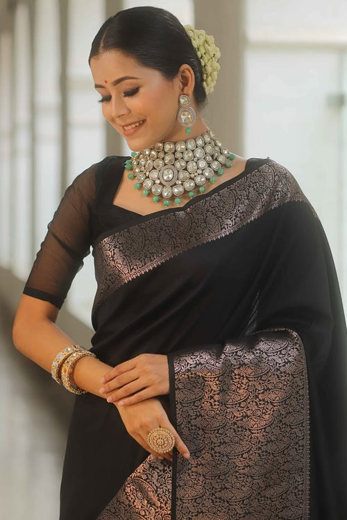 Load image into Gallery viewer, Beauteous Black Soft Silk Saree With Twirling Blouse Piece
