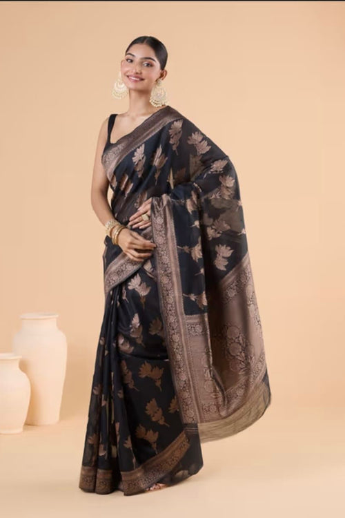 Load image into Gallery viewer, Wonderful Black Soft Silk Saree With Smart Blouse Piece
