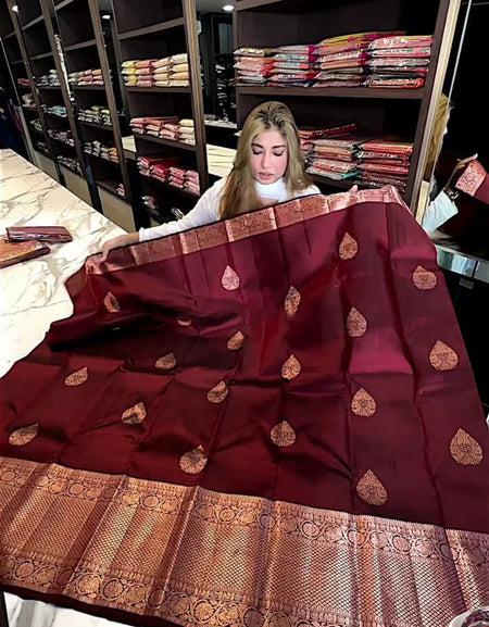 Adorable Wine Soft Silk Saree With Evocative Blouse Piece