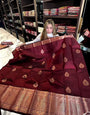 Adorable Wine Soft Silk Saree With Evocative Blouse Piece