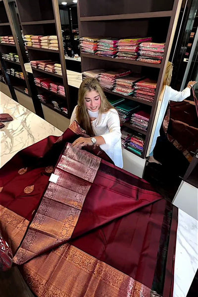 Adorable Wine Soft Silk Saree With Evocative Blouse Piece