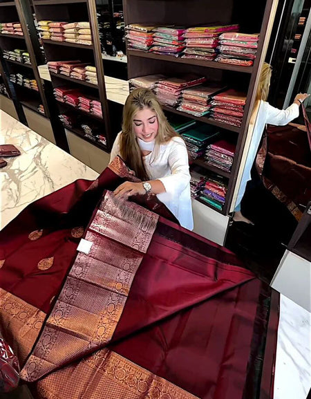 Adorable Wine Soft Silk Saree With Evocative Blouse Piece