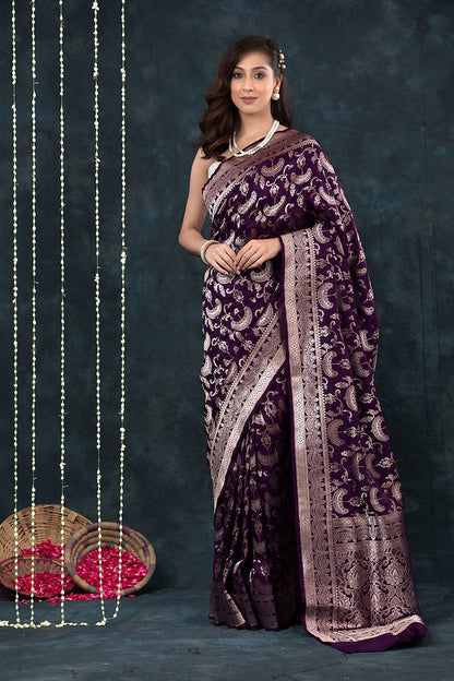 Elegant Purple Soft Silk Saree With Stylish Blouse Piece