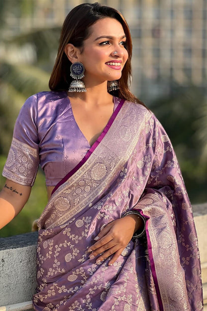Artistic Lavender Soft Silk Saree With Jubilant Blouse Piece