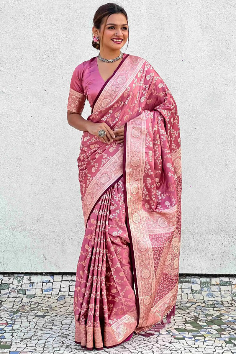 Enchanting Pink Soft Silk Saree With Vestigial Blouse Piece