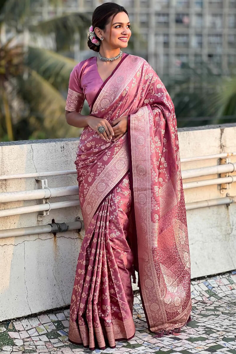 Enchanting Pink Soft Silk Saree With Vestigial Blouse Piece
