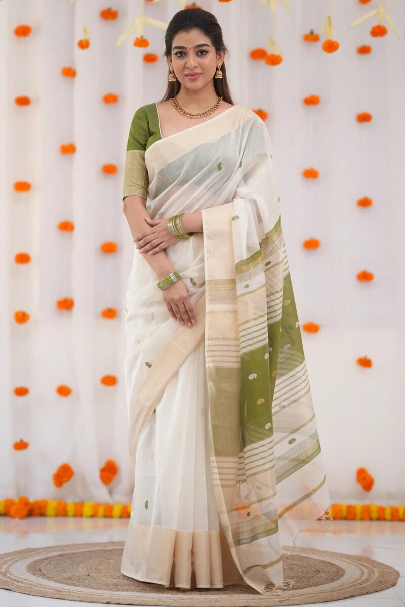 Brood Beige Cotton Silk Saree With Winsome Blouse Piece