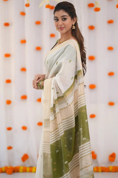 Brood Beige Cotton Silk Saree With Winsome Blouse Piece