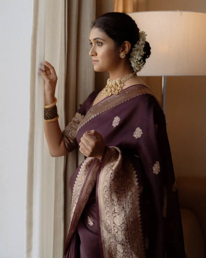 Incredible Wine Soft Silk Saree With Sizzling Blouse Piece