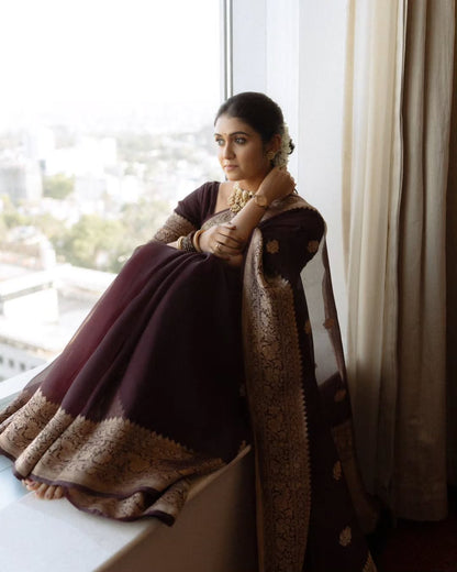 Incredible Wine Soft Silk Saree With Sizzling Blouse Piece