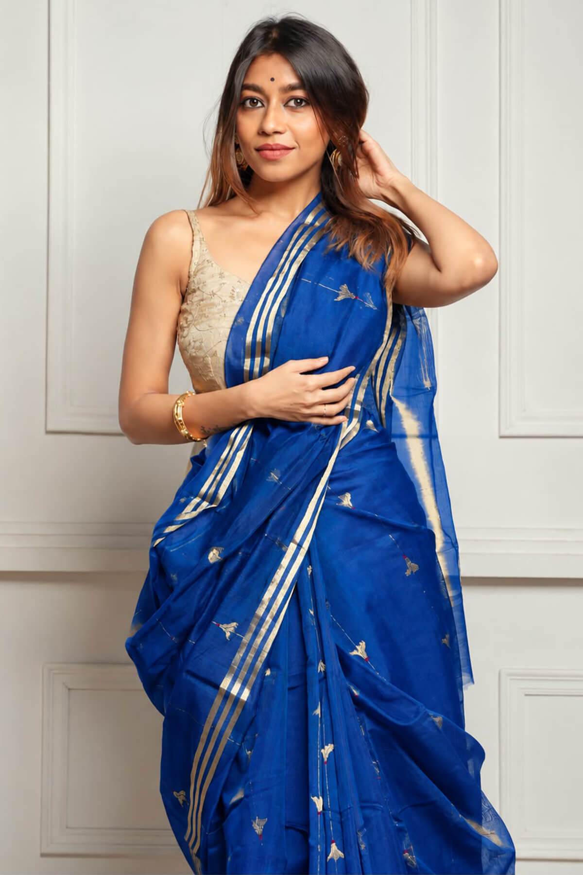 Lovely Blue Cotton Silk Saree With Epiphany Blouse Piece