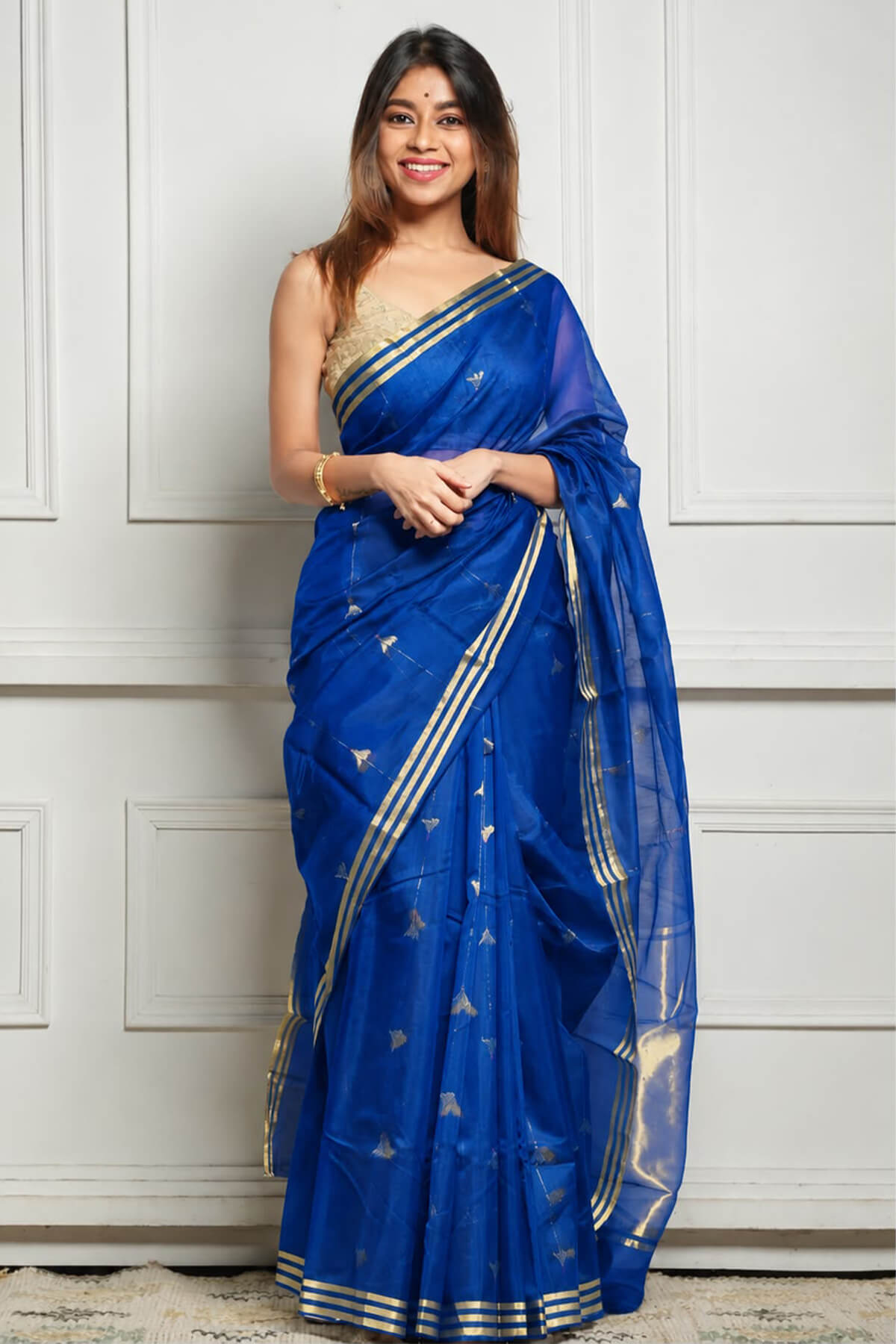 Lovely Blue Cotton Silk Saree With Epiphany Blouse Piece