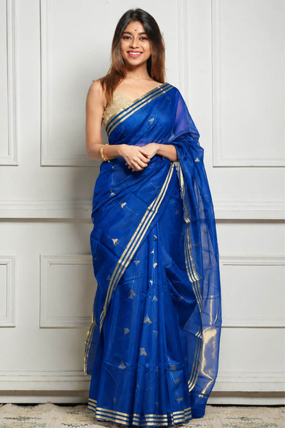 Lovely Blue Cotton Silk Saree With Epiphany Blouse Piece