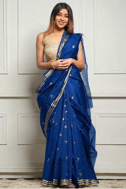 Lovely Blue Cotton Silk Saree With Epiphany Blouse Piece