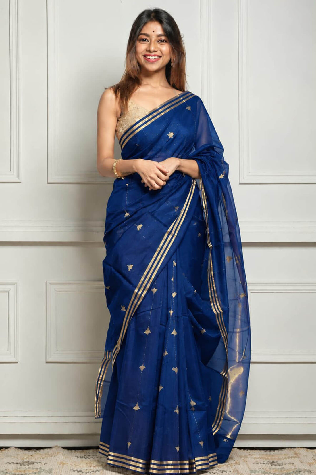 Lovely Blue Cotton Silk Saree With Epiphany Blouse Piece