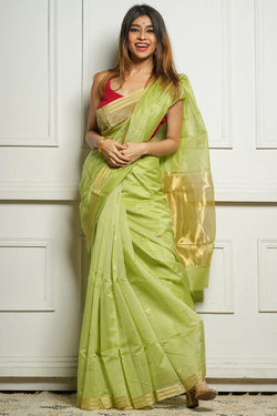 Deserving Pista Cotton Silk Saree With Demesne Blouse Piece