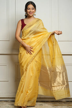 Ravishing Yellow Cotton Silk Saree With Marvellous Blouse Piece