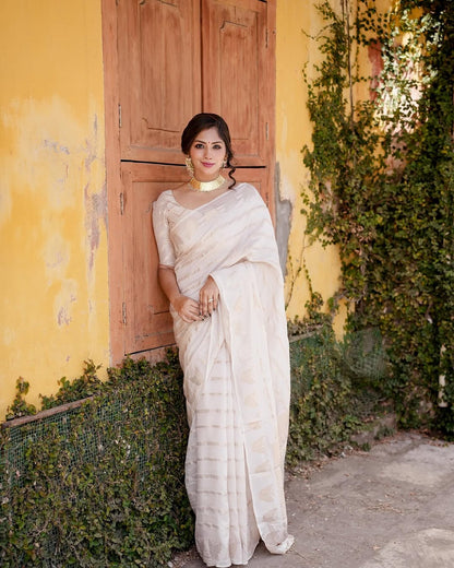 Amazing Off White Soft Silk Saree With Marvellous Blouse Piece