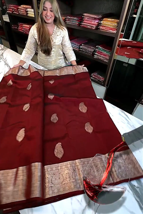 Load image into Gallery viewer, Epiphany Wine Soft Banarasi Silk Saree With Inspiring Blouse Piece
