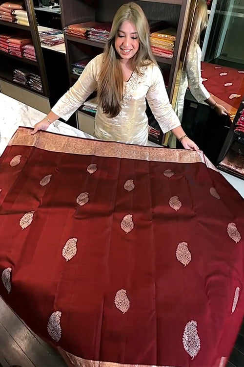 Load image into Gallery viewer, Epiphany Wine Soft Banarasi Silk Saree With Inspiring Blouse Piece
