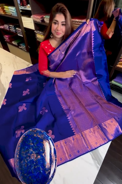 Load image into Gallery viewer, Fantabulous Royal Blue Soft Banarasi Silk Saree With Inimitable Blouse Piece
