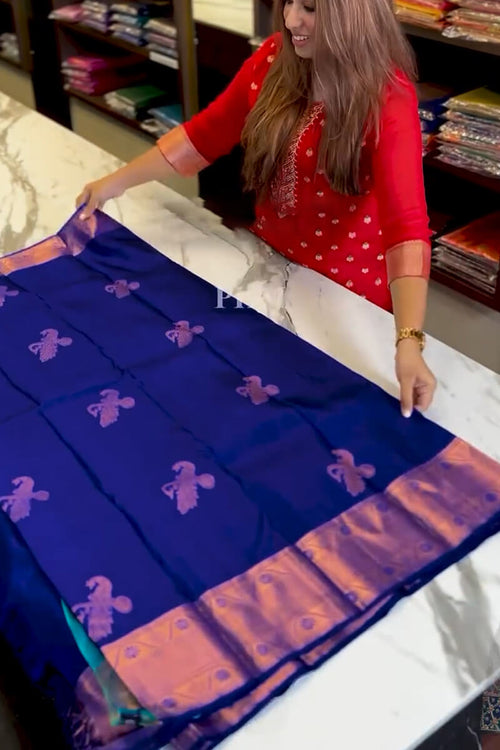 Load image into Gallery viewer, Fantabulous Royal Blue Soft Banarasi Silk Saree With Inimitable Blouse Piece

