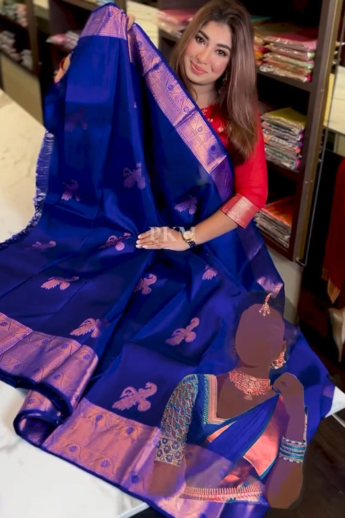Load image into Gallery viewer, Fantabulous Royal Blue Soft Banarasi Silk Saree With Inimitable Blouse Piece
