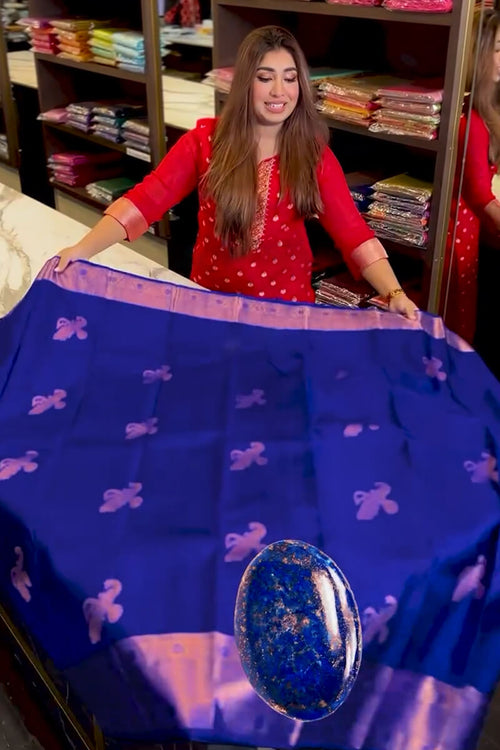 Load image into Gallery viewer, Fantabulous Royal Blue Soft Banarasi Silk Saree With Inimitable Blouse Piece
