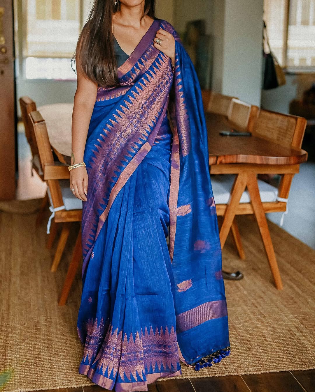 Improbable Royal Blue Cotton Silk Saree With Fragrant Blouse Piece