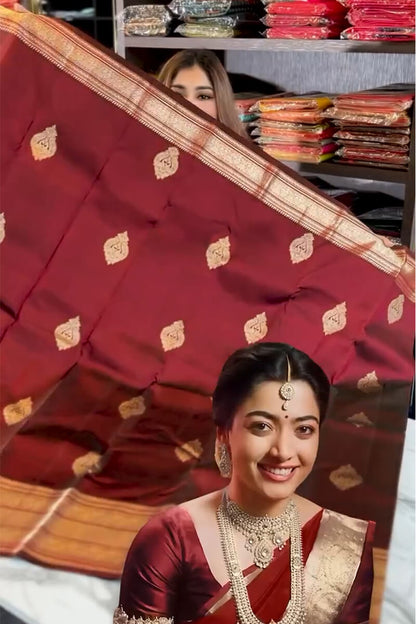 Splendorous Wine Soft Banarasi Silk Saree With Nebula Blouse Piece