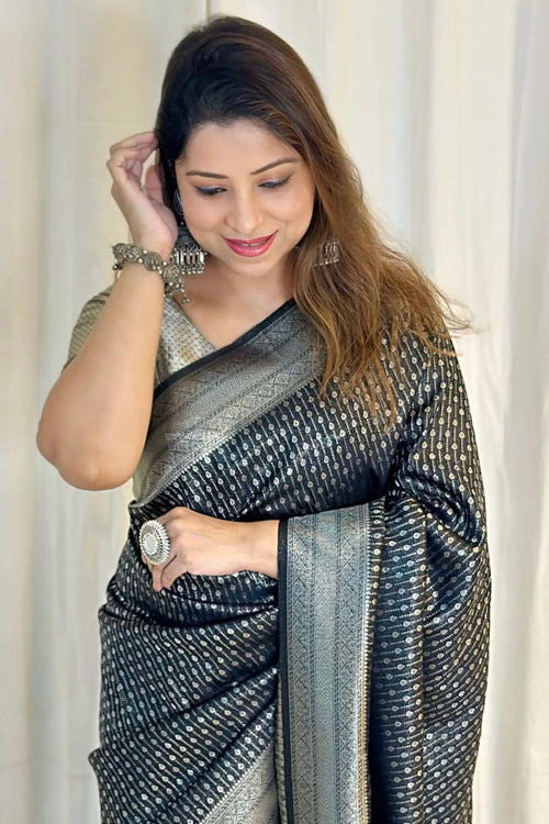Load image into Gallery viewer, Flamboyant Black Soft Silk Saree With Super classy Blouse Piece

