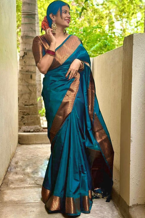 Load image into Gallery viewer, Twirling Rama Soft Silk Saree With Ebullience Blouse Piece
