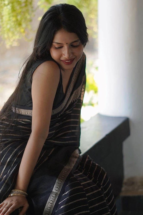 Load image into Gallery viewer, Mellifluous Black Soft Silk Saree With Evocative Blouse Piece
