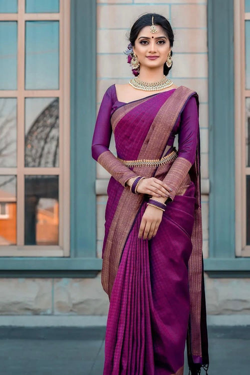 Load image into Gallery viewer, Snazzy Purple Soft Silk Saree With Vestigial Blouse Piece
