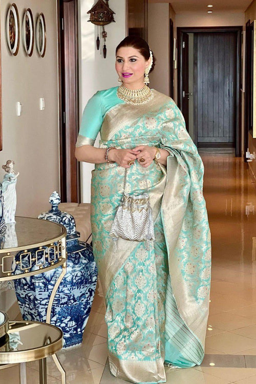 Load image into Gallery viewer, Propinquity Sea Green Soft Silk Saree With Gossamer Blouse Piece
