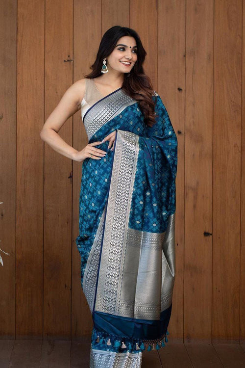 Load image into Gallery viewer, Diaphanous Teal Blue Soft Silk Saree With Elision Blouse Piece
