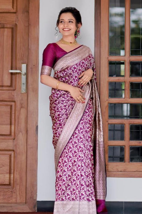 Magnetic Purple Soft Silk Saree With Snazzy Blouse Piece