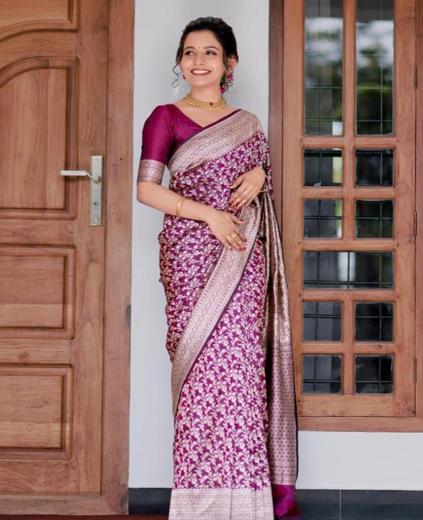 Magnetic Purple Soft Silk Saree With Snazzy Blouse Piece