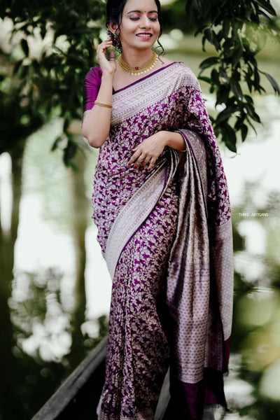 Magnetic Purple Soft Silk Saree With Snazzy Blouse Piece