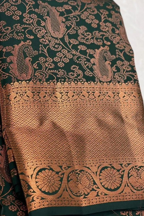 Load image into Gallery viewer, Fragrant Dark Green Soft Silk Saree With Delectable Blouse Piece
