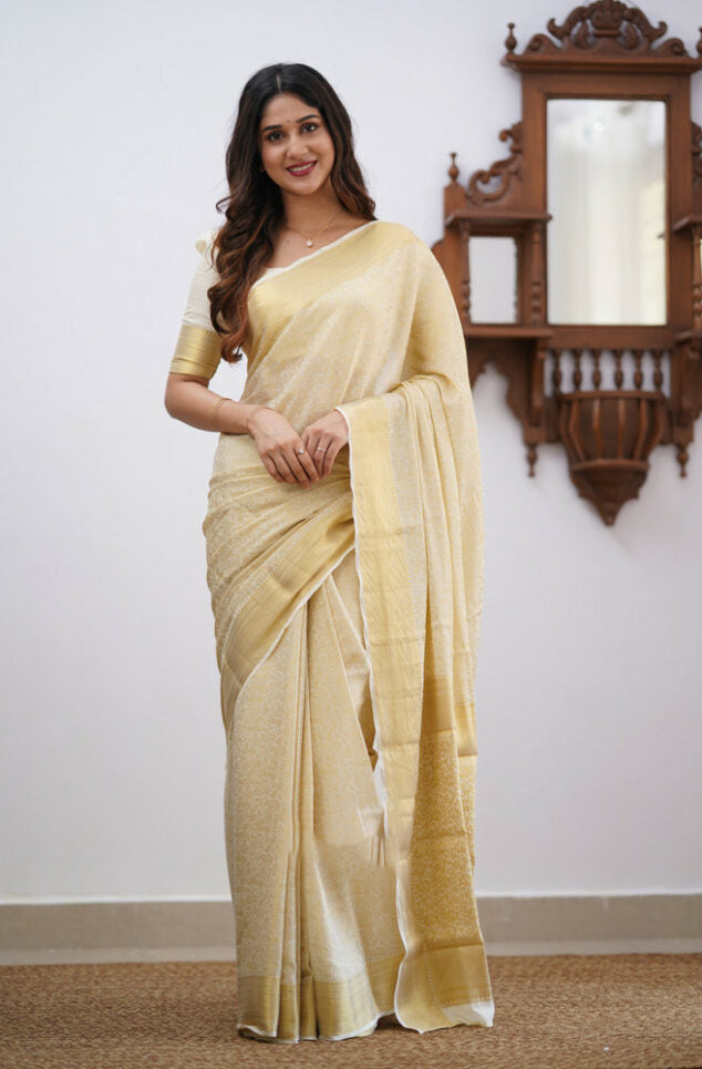 Magnificat Beige Soft Silk Saree With Scrumptious Blouse Piece