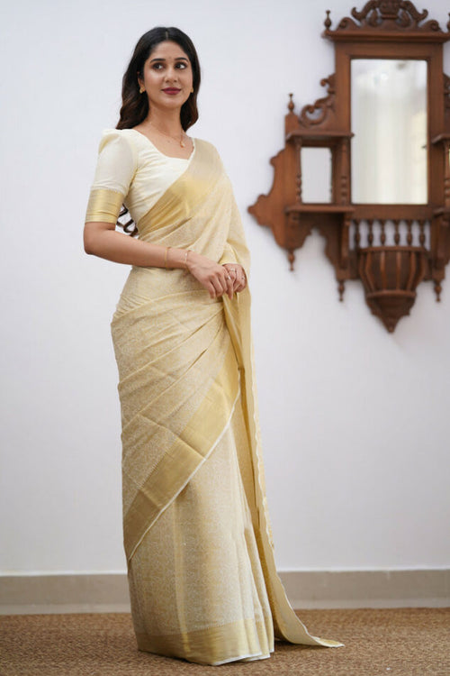 Load image into Gallery viewer, Magnificat Beige Soft Silk Saree With Scrumptious Blouse Piece
