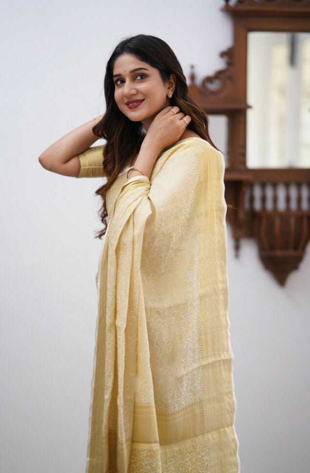 Magnificat Beige Soft Silk Saree With Scrumptious Blouse Piece