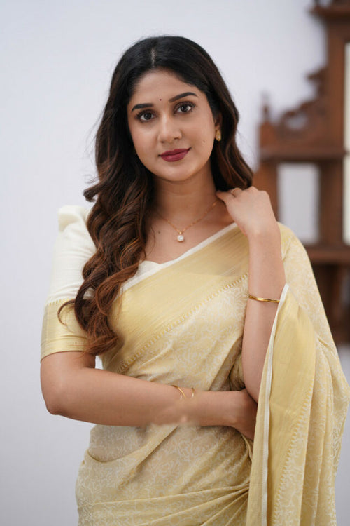 Load image into Gallery viewer, Magnificat Beige Soft Silk Saree With Scrumptious Blouse Piece
