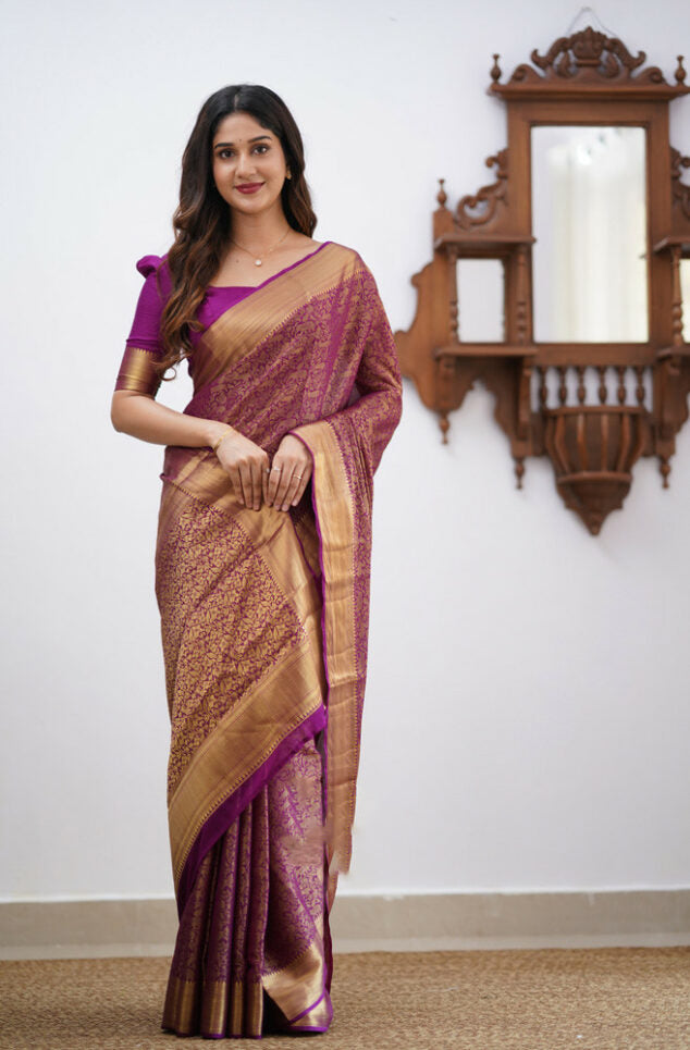 Dalliance Purple Soft Silk Saree With Bewitching Blouse Piece