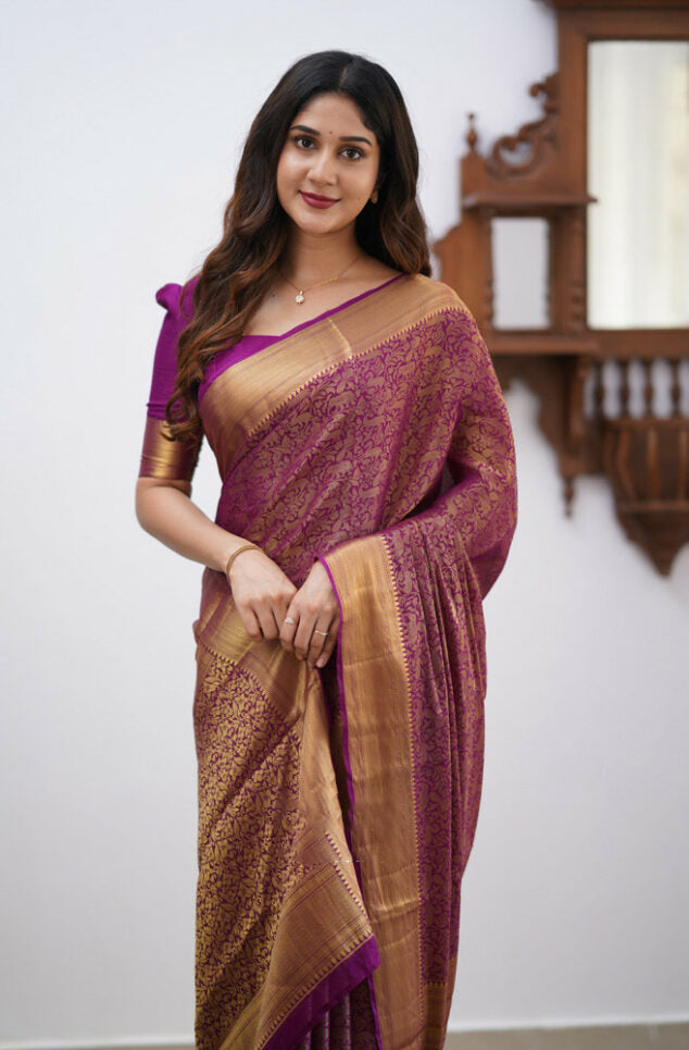 Dalliance Purple Soft Silk Saree With Bewitching Blouse Piece