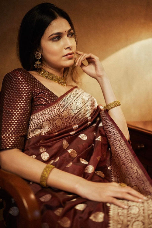 Phenomenal Brown Paithani Silk Saree With Ethnic Blouse Piece –  LajreeDesigner