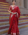 Snazzy Red Soft Silk Saree With Unequalled Blouse Piece