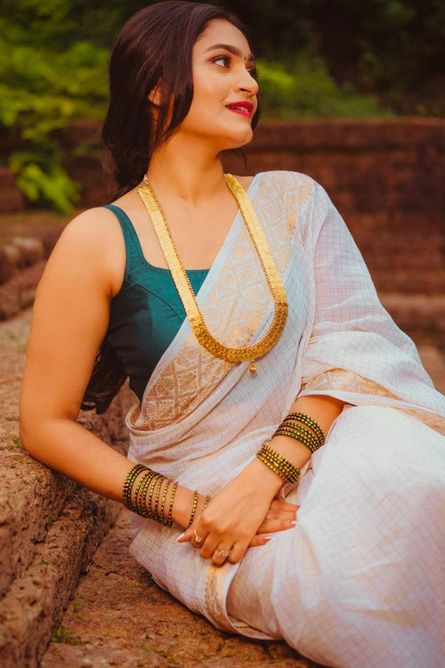 Load image into Gallery viewer, Denouement White Soft Silk Saree With Ratatouille Blouse Piece
